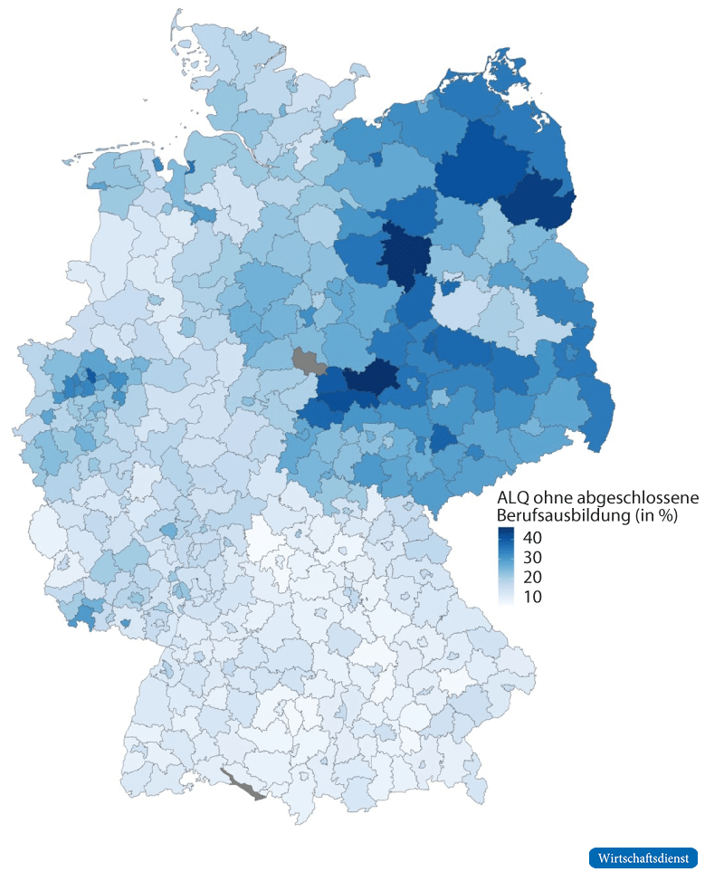 Arbeitslosenquote für Personen ohne abgeschlossene Berufsausbildung nach Kreisen 2022